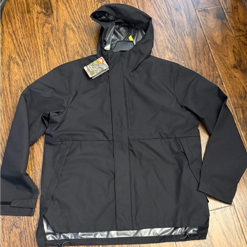 Ozark Trail Hooded Rain Jacket Black Water Wind Resistant Mens Size L NWT